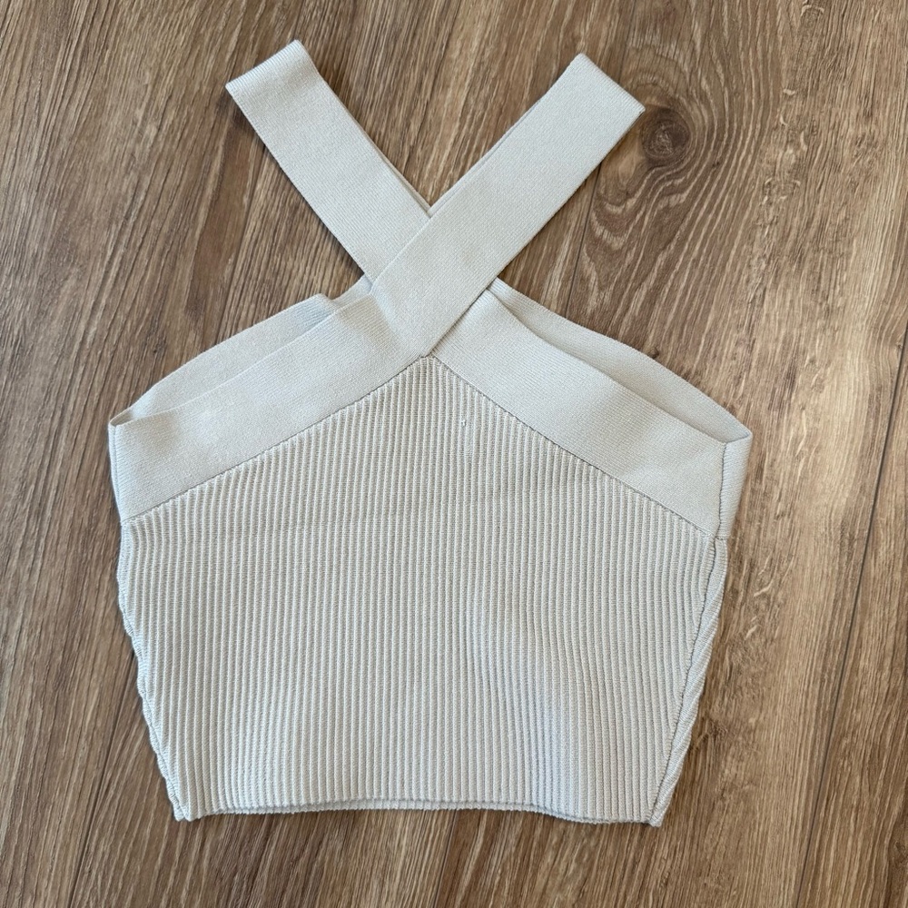 Babaton Cream Ribbed Crop Top - Picture 2 of 6